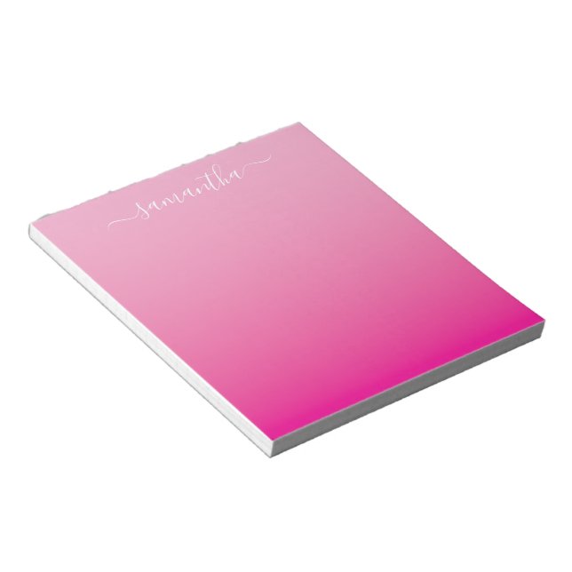 Light Pink Hot Pink Gradient Girly Signature Notepad (Angled)