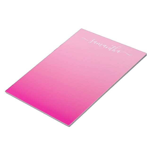 Light Pink Hot Pink Gradient Girly Signature Notepad (Angled)