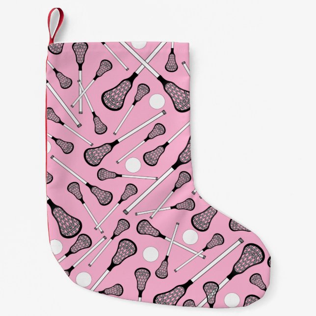 Light pink lacrosse sticks small christmas stocking (Front)