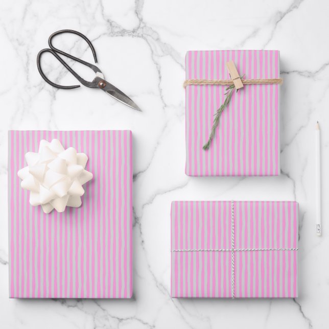 Light Pink & Light Gray Wonky Stripes Wrapping Paper Sheet (Front)
