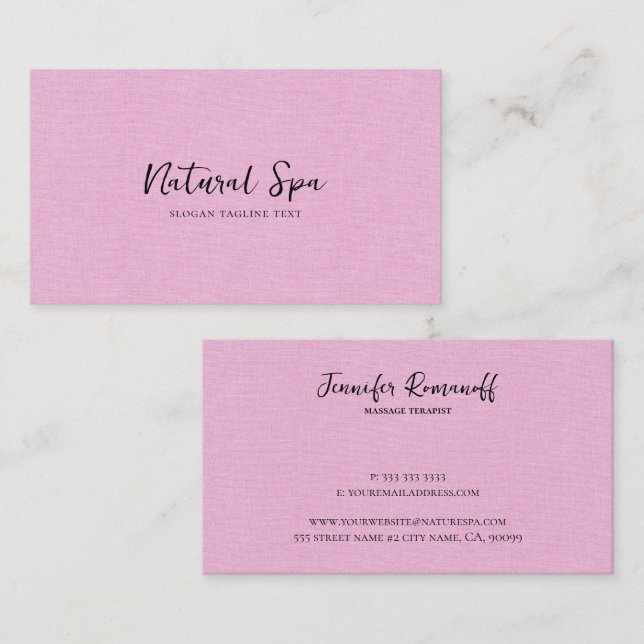 Light Pink Linen Texture Print black Typography Business Card (Front/Back)
