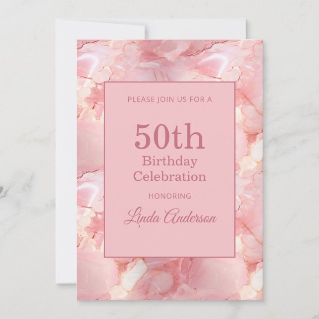 Light Pink Marble 50th Birthday Invitation (Front)