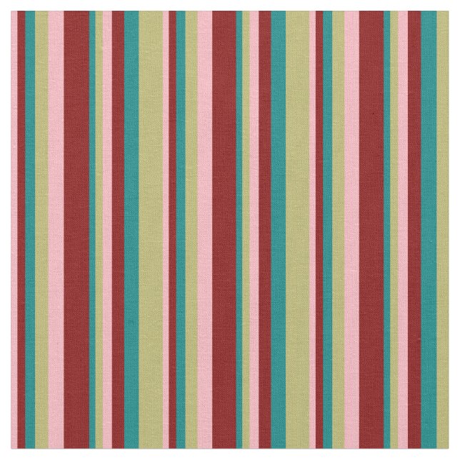 Light Pink, Maroon, Teal & Dark Khaki Coloured Fabric (Close Up)