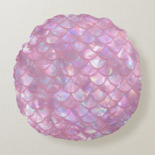 Light Pink Mermaid Print Round Cushion