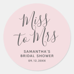 Light Pink Miss to Mrs Bridal Shower Classic Round Sticker