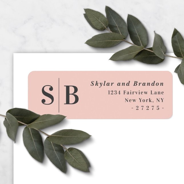 Light Pink Monogrammed Wedding Return Address Label (Creator Uploaded)