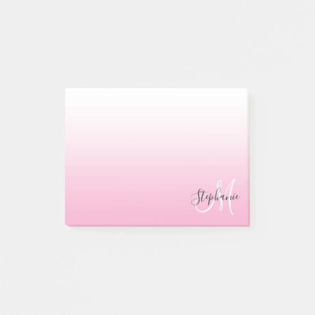 Light Pink Ombre Elegant Monogram Post-it Notes (Front)