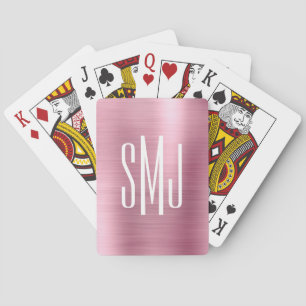 Light Pink Ombre Foil Three Letter Monogram Playing Cards
