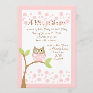 Light Pink Owl Baby Shower Invitation
