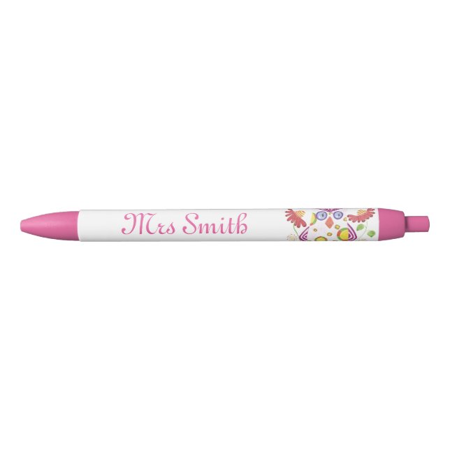 Light pink owl teacher personalised pen (Front)