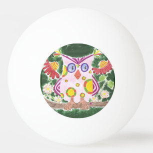 Light pink owl w/green background ping pong ball