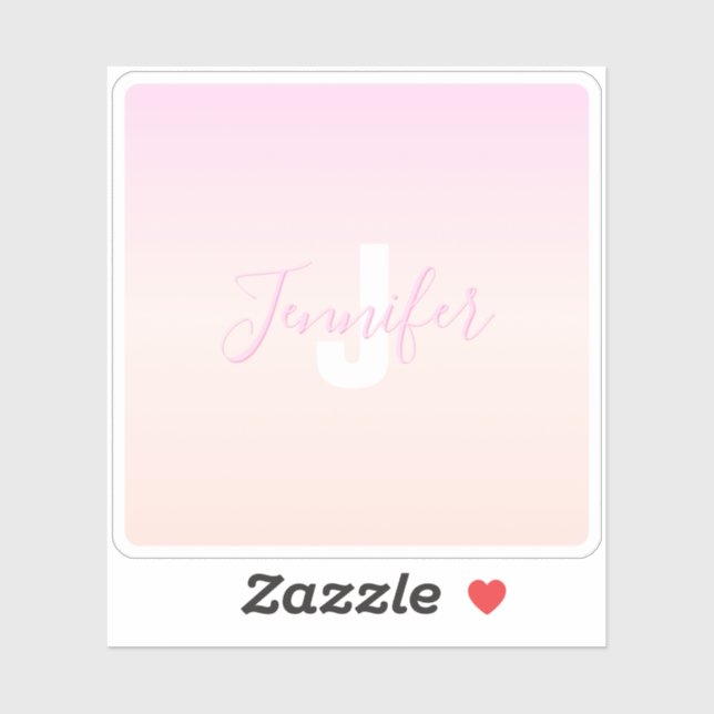 Light Pink & Peach Gradient Ombre Name & Monogram  (Sheet)