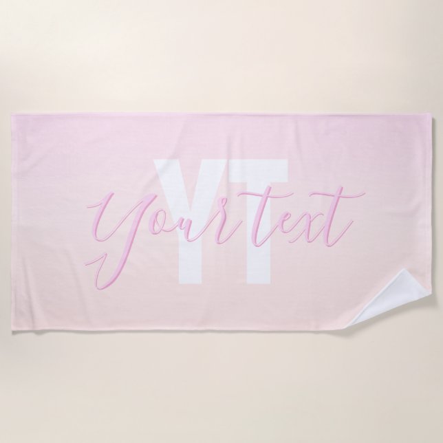 Light Pink & Peach Gradient Ombre Name & Monogram  Beach Towel (Front)