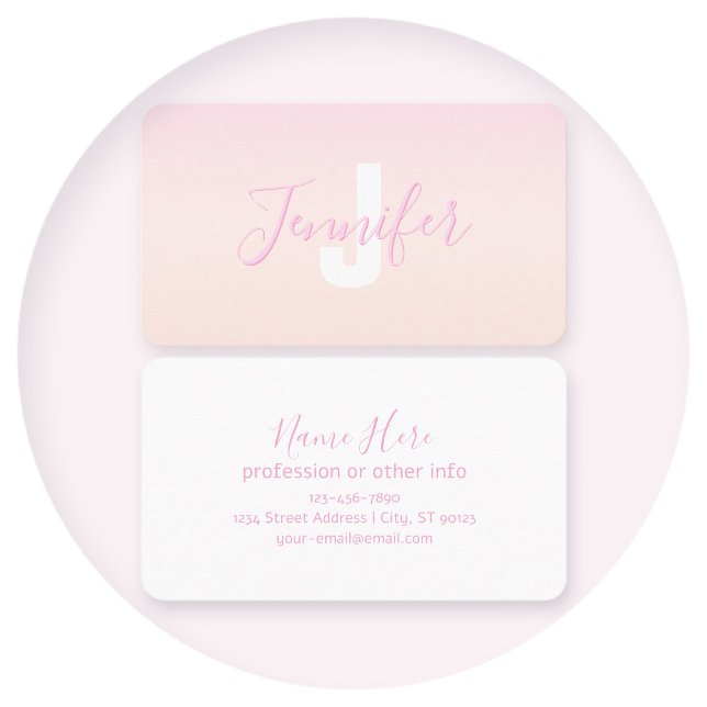 Light Pink & Peach Gradient Ombre Name & Monogram  Business Card (Creator Uploaded)