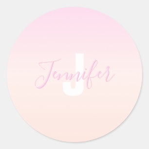 Light Pink & Peach Gradient Ombre Name & Monogram  Classic Round Sticker