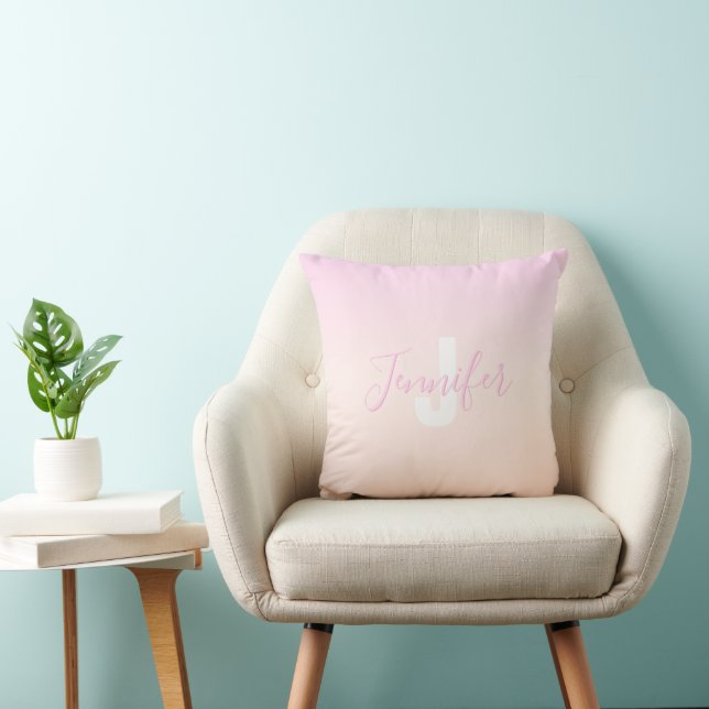 Light Pink & Peach Gradient Ombre Name & Monogram  Cushion (Chair)