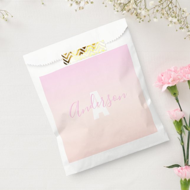Light Pink & Peach Gradient Ombre Name & Monogram  Favour Bag (Sealed)