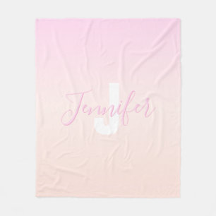 Light Pink & Peach Gradient Ombre Name & Monogram  Fleece Blanket