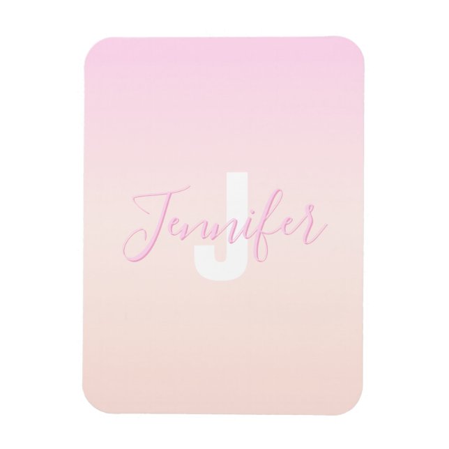 Light Pink & Peach Gradient Ombre Name & Monogram  Magnet (Vertical)