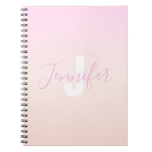 Light Pink & Peach Gradient Ombre Name & Monogram Notebook