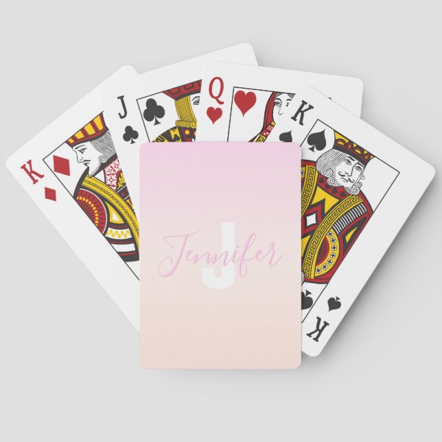 Light Pink & Peach Gradient Ombre Name & Monogram  Playing Cards (Back)