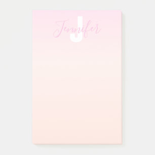 Light Pink & Peach Gradient Ombre Name & Monogram  Post-it Notes