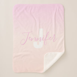 Light Pink & Peach Gradient Ombre Name & Monogram  Sherpa Blanket