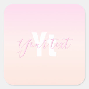 Light Pink & Peach Gradient Ombre Name & Monogram  Square Sticker