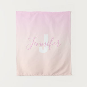 Light Pink & Peach Gradient Ombre Name & Monogram  Tapestry
