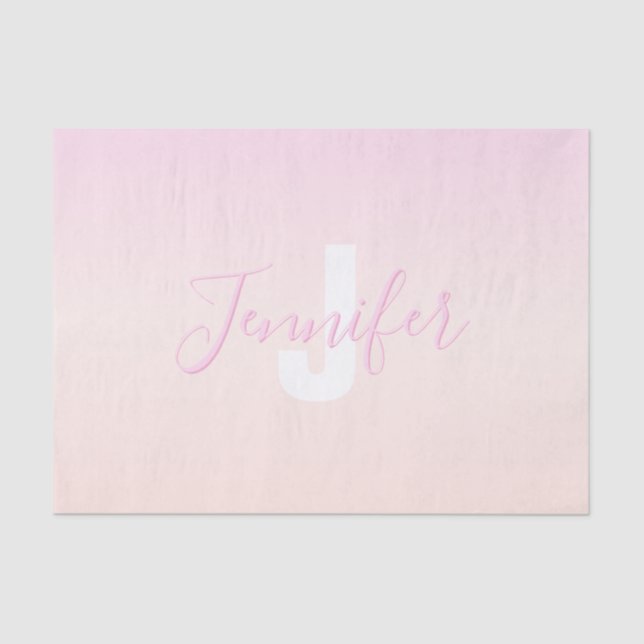 Light Pink & Peach Gradient Ombre Name & Monogram  Tissue Paper (Front)