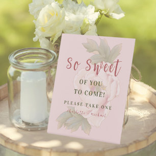 Light Pink Peony Floral Wedding Favour Table Sign