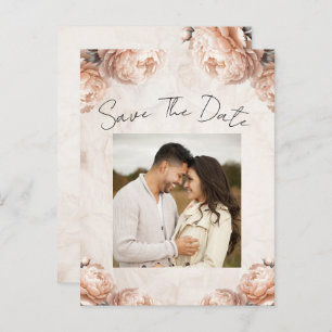 Light Pink Peony Flowers Vintage Save the Date Announcement Postcard