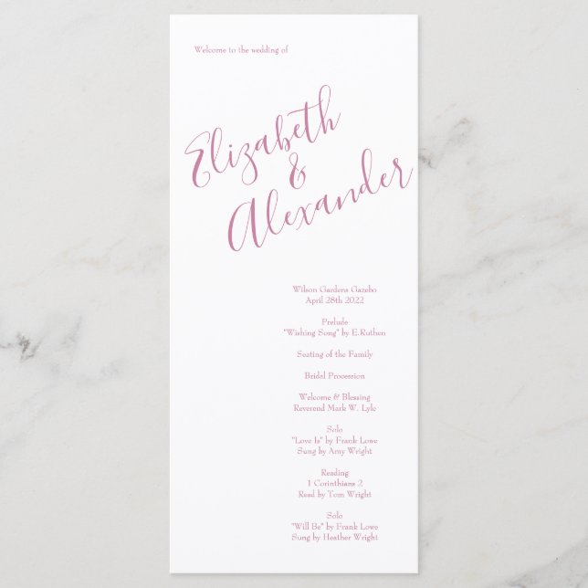 Light Pink Peony & Rose Floral Wedding Programs (Front)