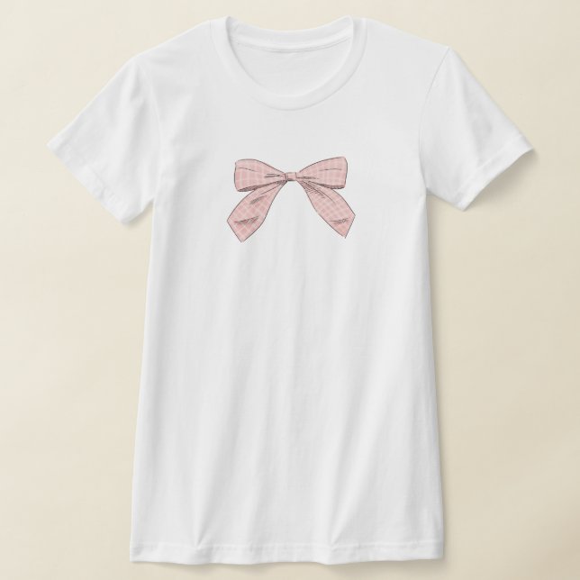 Light Pink Plaid Bow Elegant Baby Shower Mum T-Shirt (Laydown)