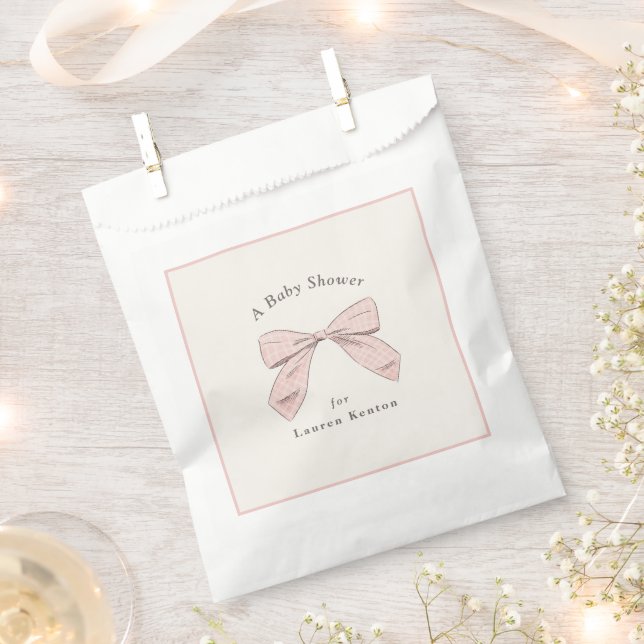 Light Pink  Plaid Bow Elegant Girl Baby Shower Favour Bag (Clipped)
