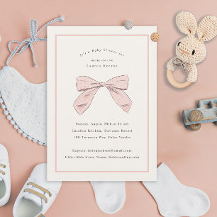 Light Pink Plaid Bow Elegant Girl Baby Shower Invitation