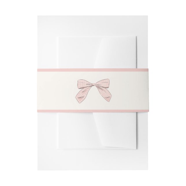 Light Pink Plaid Bow Elegant Girl Baby Shower Invitation Belly Band (Front Example)
