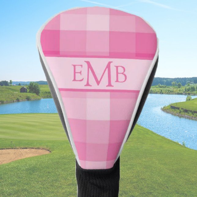 Light Pink Plaid Custom Monogram Initials Ladies Golf Head Cover (Creator Uploaded)