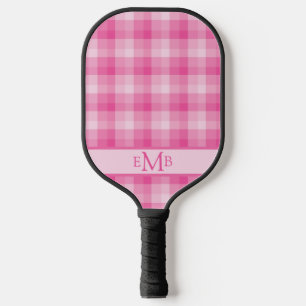 Light Pink Plaid Custom Monogram Initials Ladies Pickleball Paddle