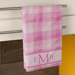 Light Pink Plaid Custom Monogram Initials Ladies Tea Towel
