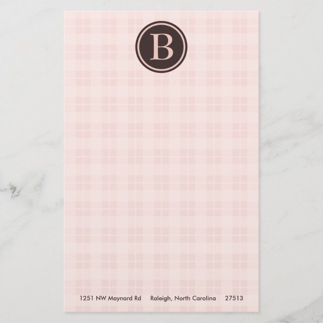Light Pink Plaid Monogram Stationary Stationery (Front)