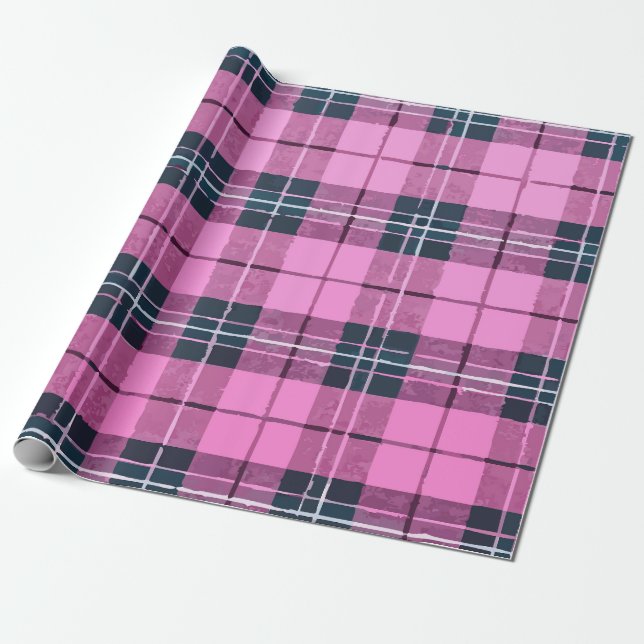Light Pink Plaid Pattern – Soft Girly Aesthetic Wrapping Paper (Unrolled)