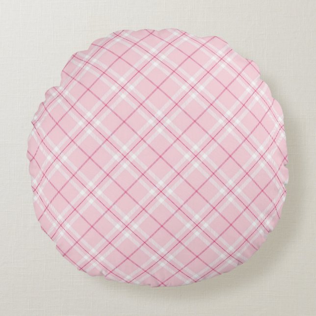 Light Pink Plaid Round Cushion (Front)