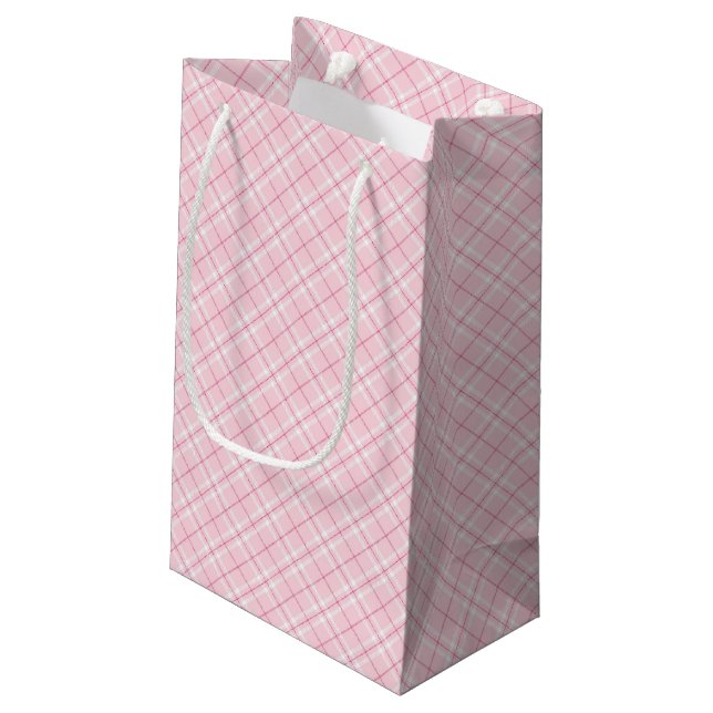 Light Pink Plaid Small Gift Bag (Back Angled)