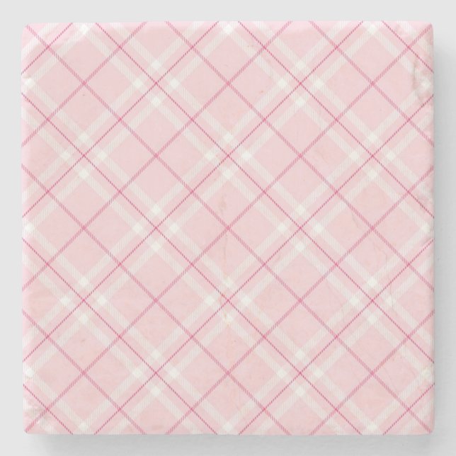 Light Pink Plaid Stone Coaster (Front)