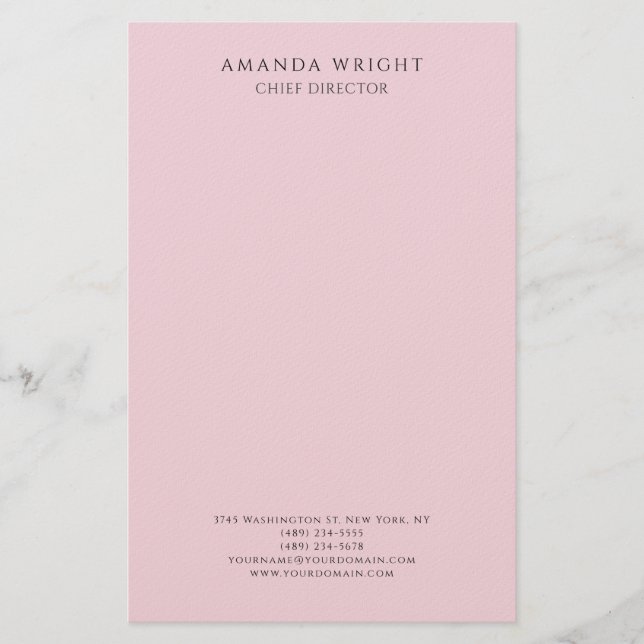 Light Pink Plain Attractive Stylish Business Stationery (Front)