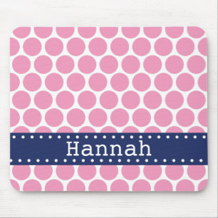 Light Pink Polka Dot Pattern Blue Banner Mouse Pad