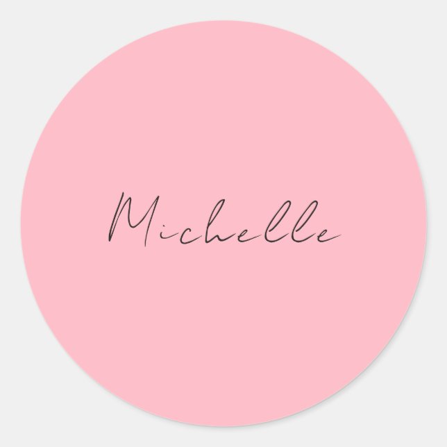 Light Pink Professional Unique Classic Handwriting Classic Round Sticker (Front)