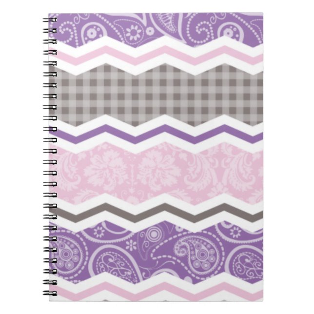 Light Pink, Purple, & Taupe Country Patterns Notebook (Front)