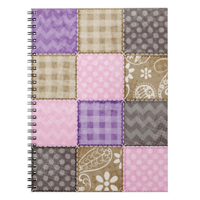 Light Pink, Purple, & Taupe Quilted Look Notebook (Front)